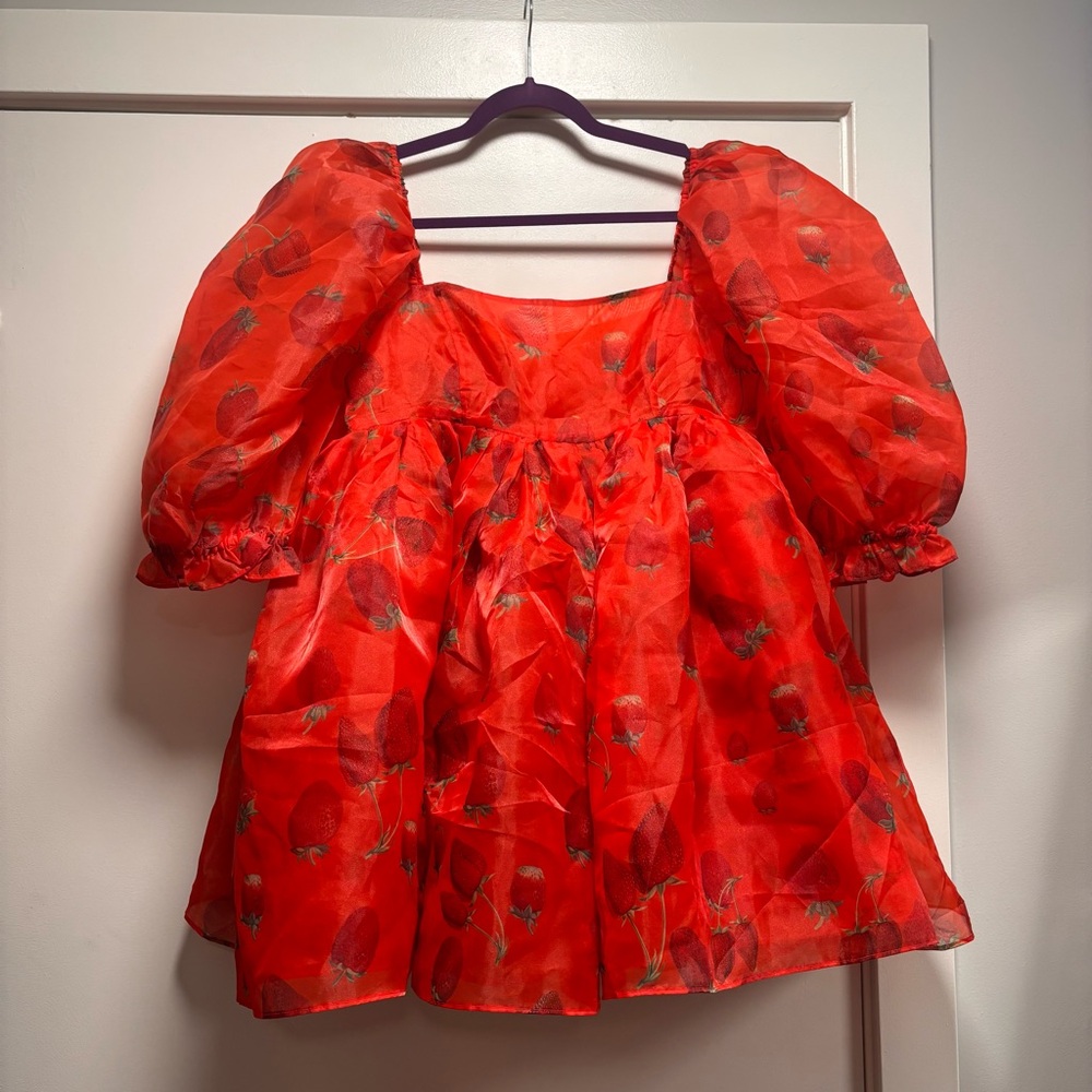 Selkie Red Strawberry Puff Dress L - Picture 5 of 10